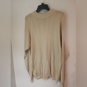 VTG J. Riggins Sweater Mens Large Beige Cotton Modal Knit Mock Neck Made Italy